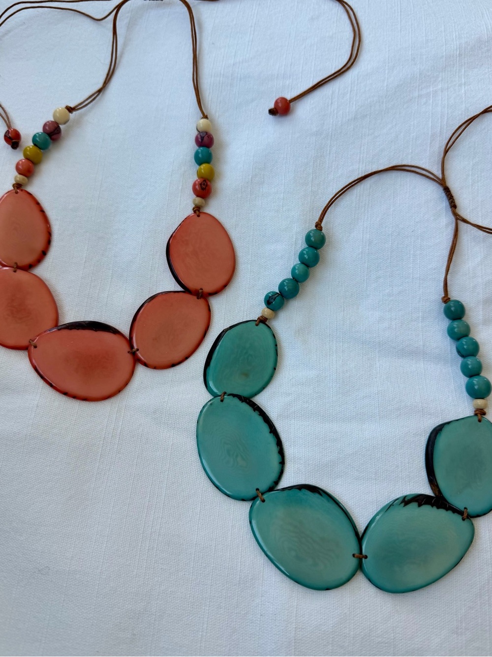 TAGUA Lot of 2 Necklaces. Coral and Blue. Handmade New TAGUA JEWELRY